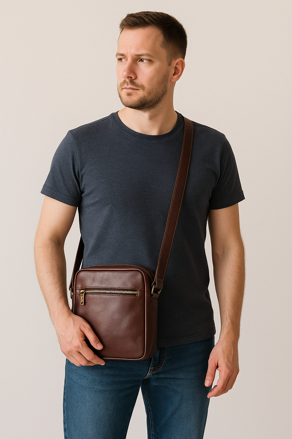 Men’s Compact Italian Leather Bag by Modex™ — Premium Quality, Made in Italy