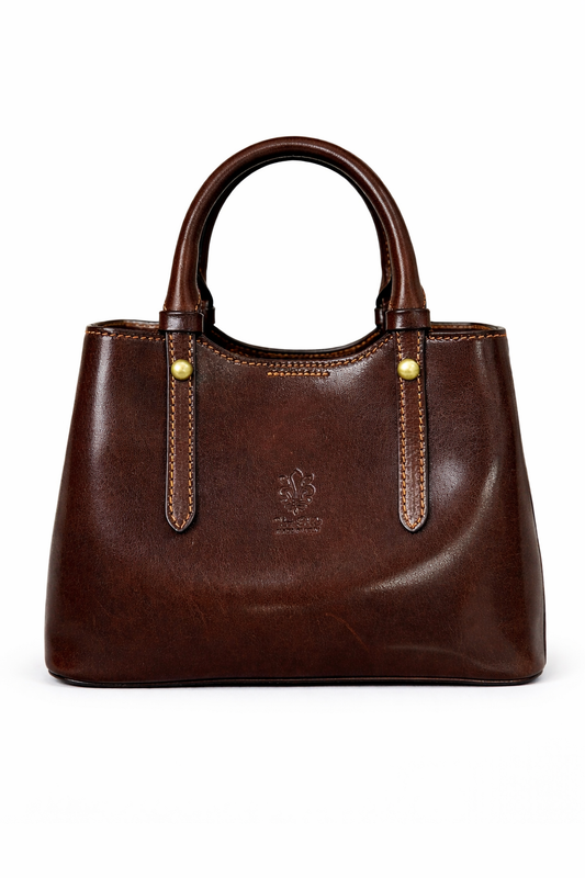 Structured Leather Top Handle Bag with Zip Closure and Shoulder Strap