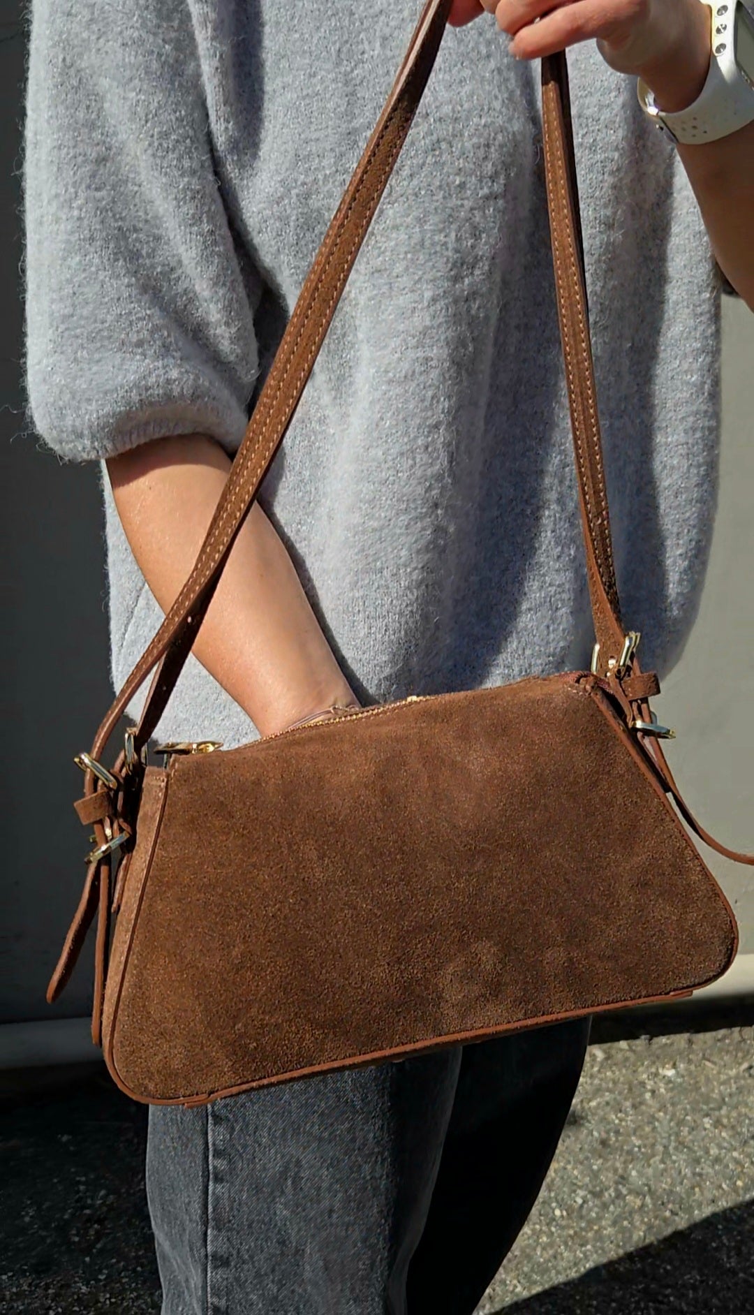 Suede Baguette Crossbody with Adjustable Strap