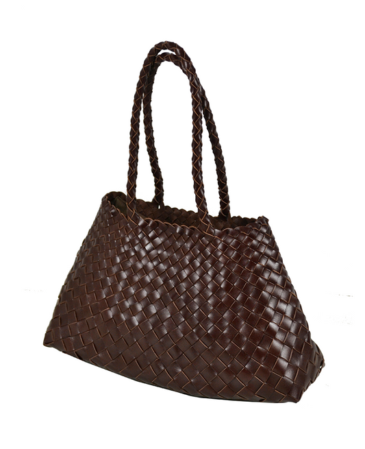 Elegant Woven Leather Handbag — Long Handles