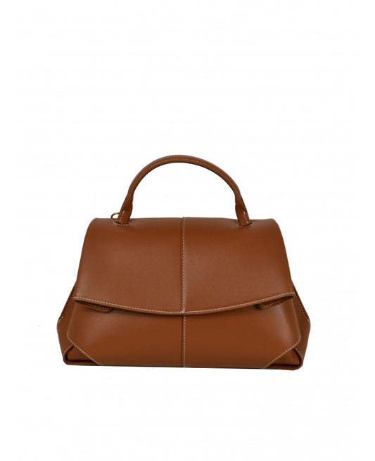 Minimal Leather Top-Handle Bag with Wide Strap