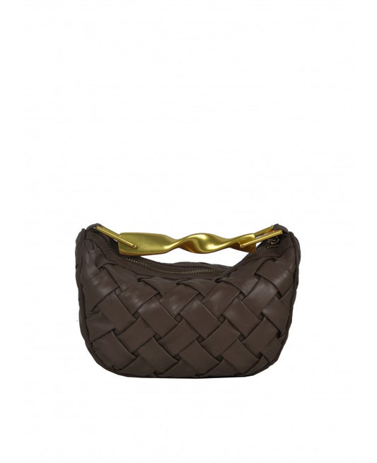 Woven Leather Mini Bag with Architectural Detail