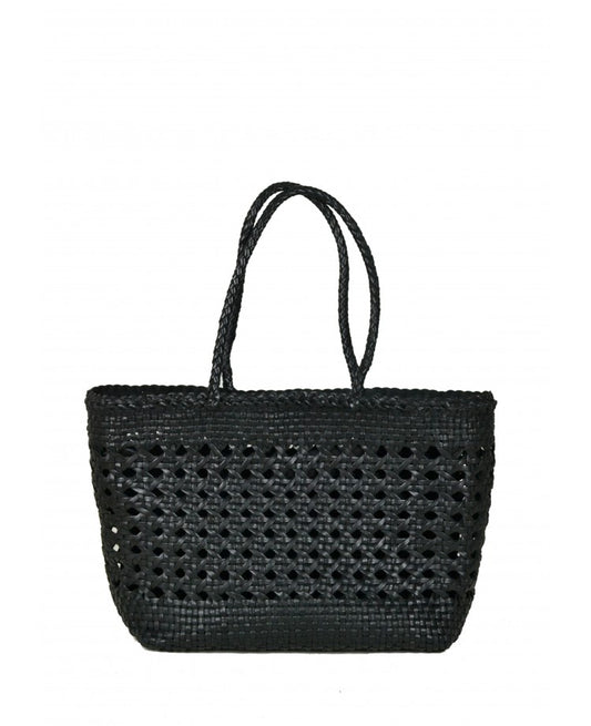 Perforated Woven Leather Tote with Removable Pouch