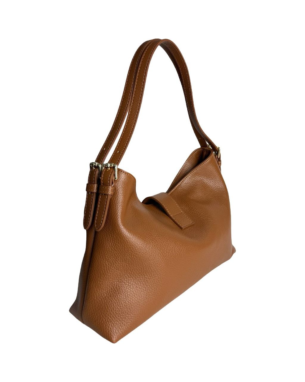 Leather Shoulder Bag with Zip Closure & Detachable Strap