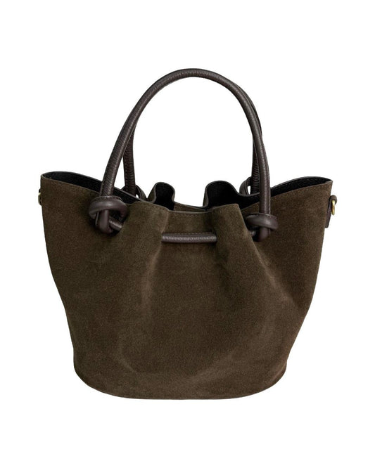 Italian Leather Bucket Bag with Knot Handles and Center Zip by Modex™