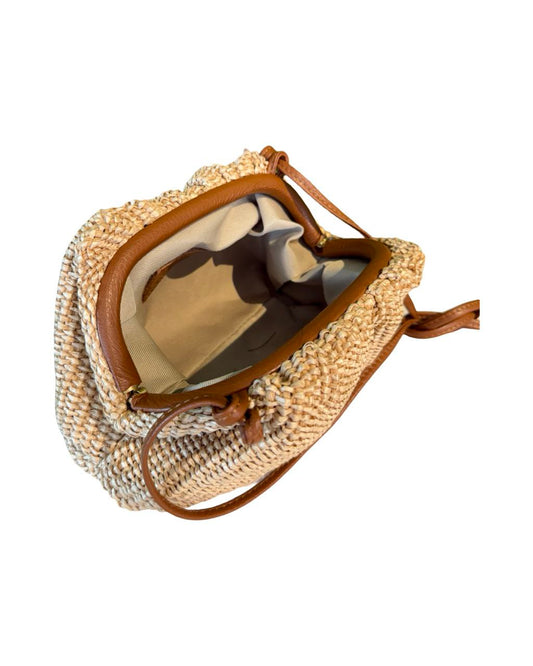 Compact Leather & Raffia Bag – Handmade in Italy, Premium Craftsmanship