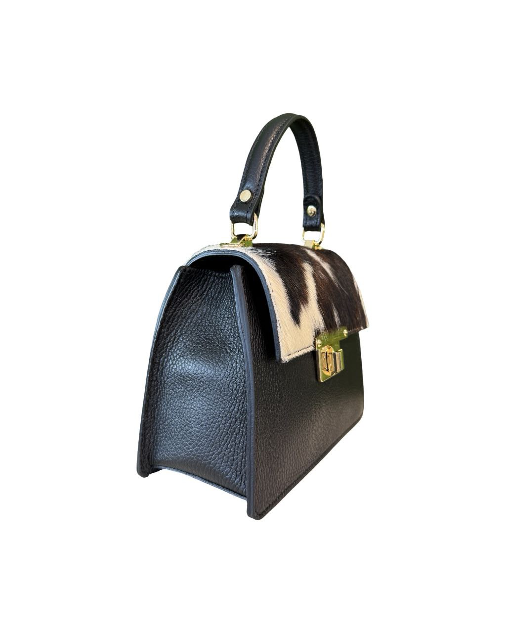 Mini cow Print Top-Handle Bag — Hair-On Flap & Black Leather
