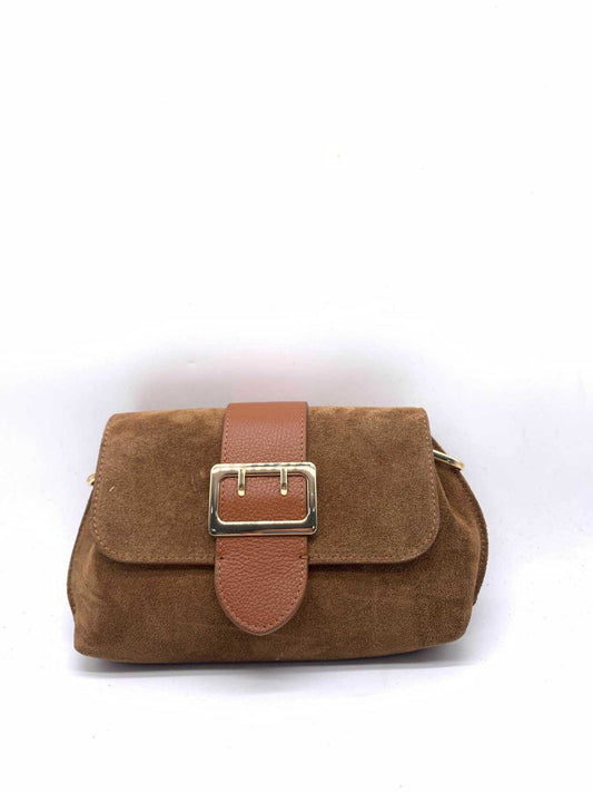 Suede Flap Crossbody with Buckle Detail