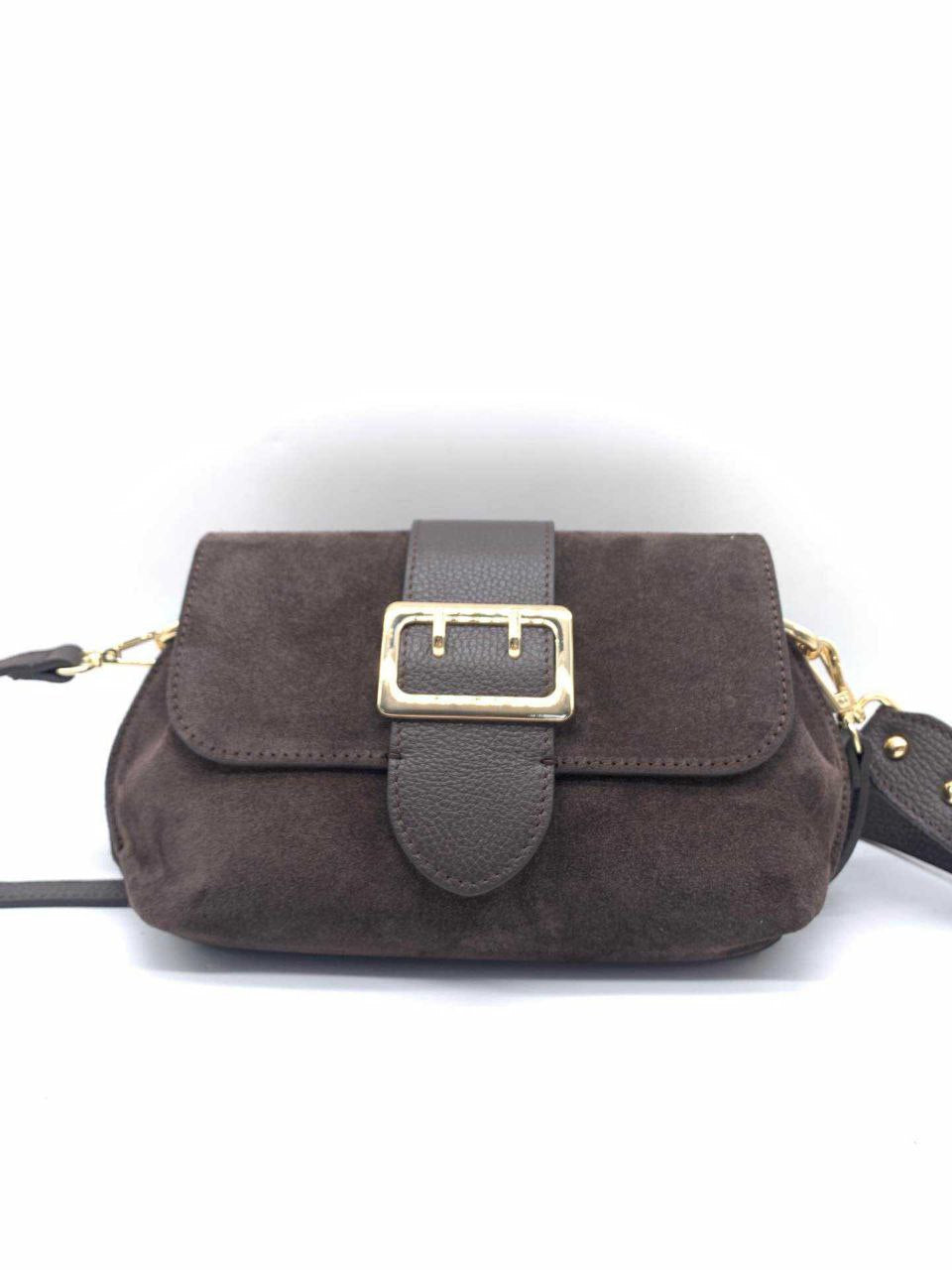 Suede Flap Crossbody with Buckle Detail