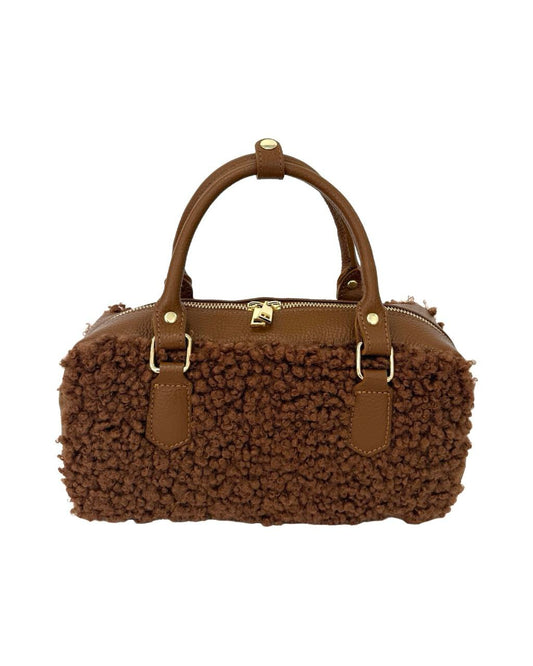 Italian Leather Teddy Top-Handle Bag — Cozy Luxury, Made in Italy