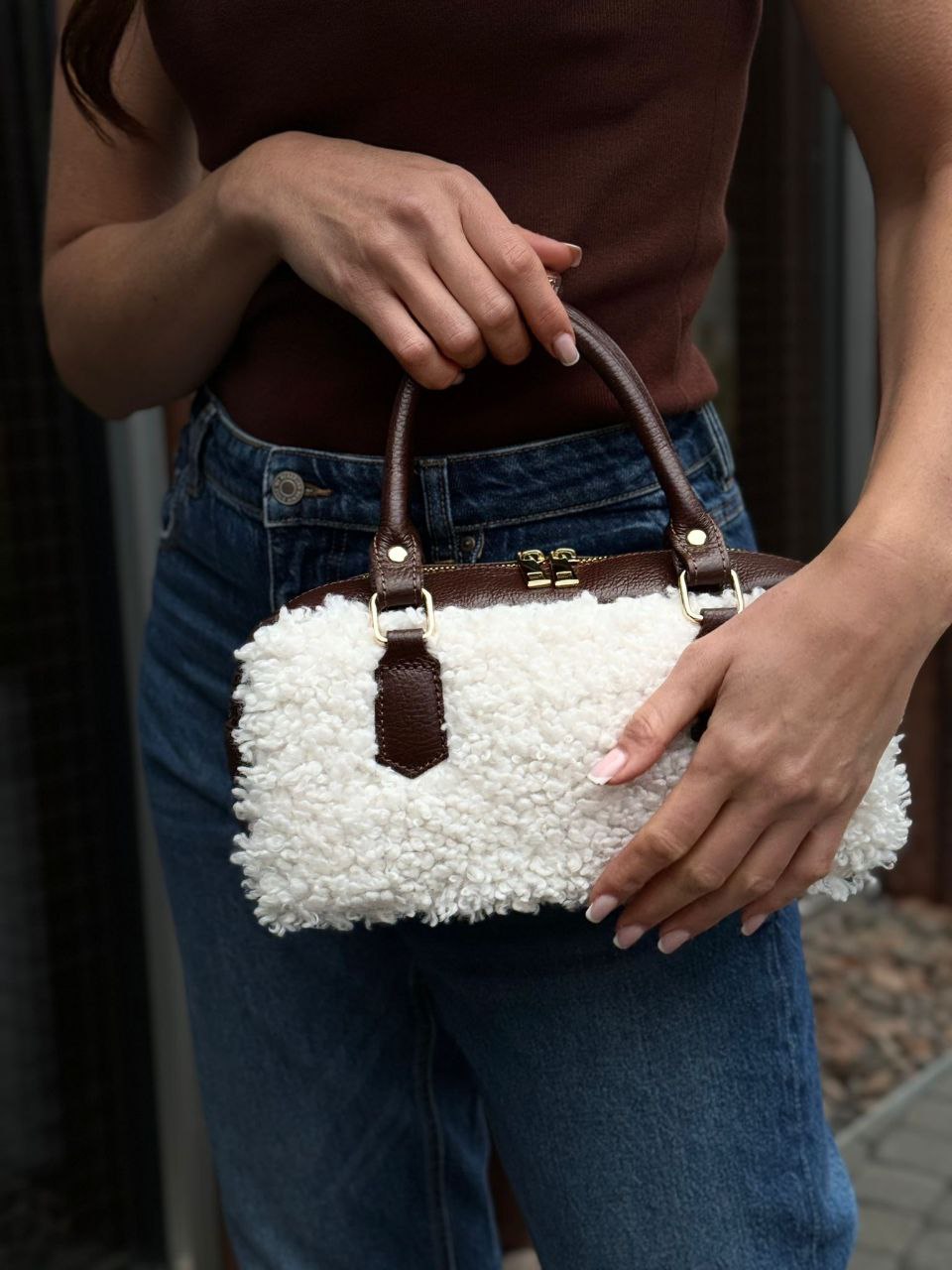 Italian Leather Teddy Top-Handle Bag — Cozy Luxury, Made in Italy