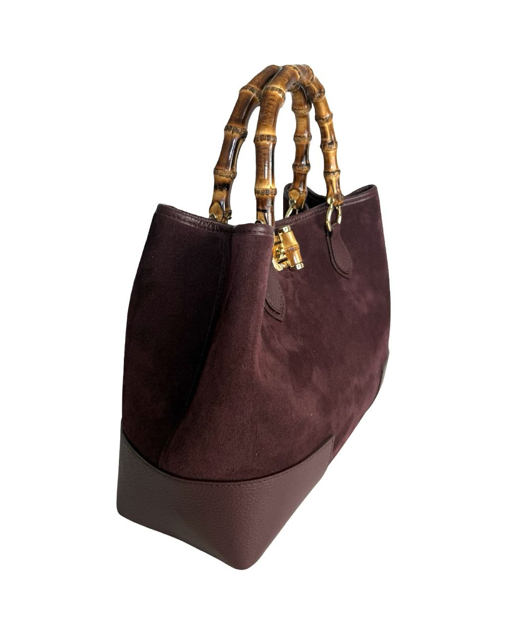 Suede Top-Handle Bag — Bamboo Handle