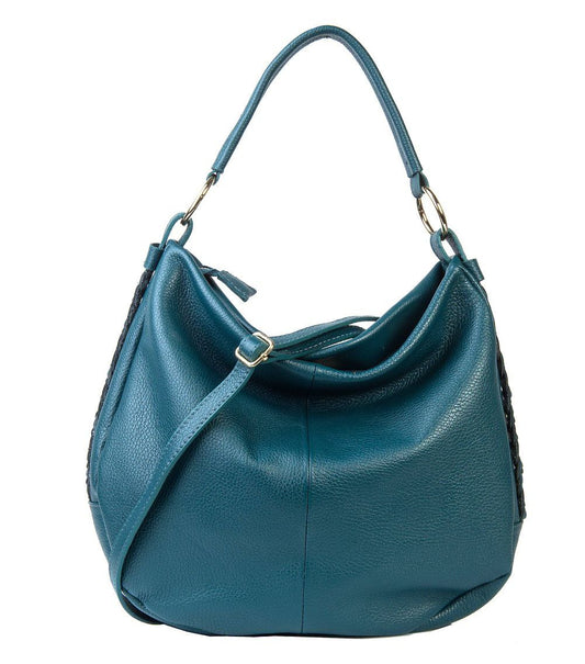 Italian Leather Hobo Bag with Braided Side Details by Modex™