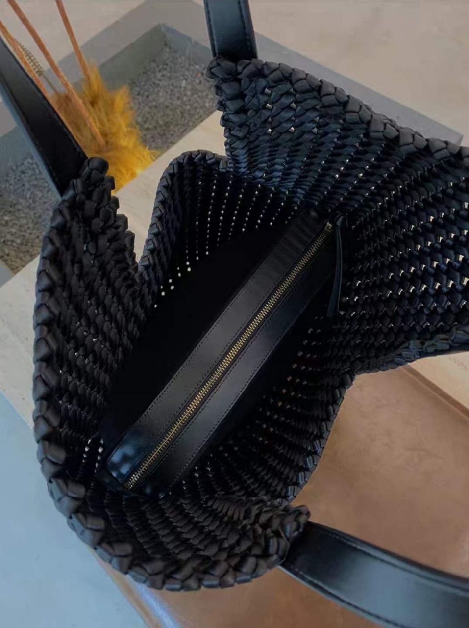 Handwoven Italian Leather & Nylon Shopper Bag by Modex™