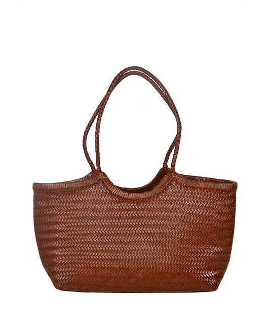 Maxi Shopping Bag Intrecciata — hand-woven leather with inner pouch
