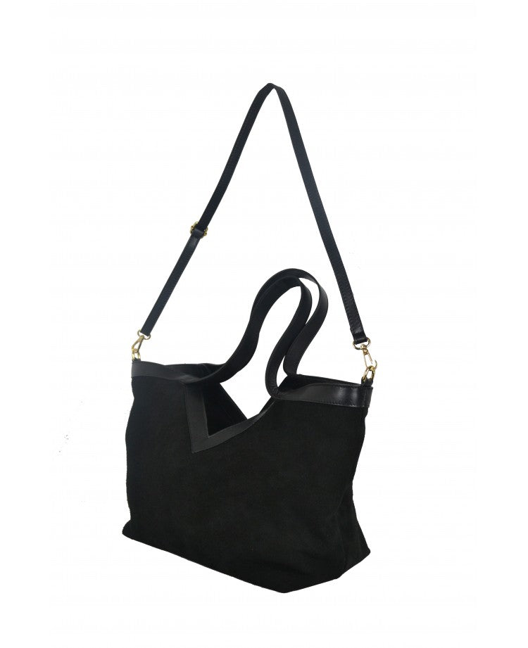 Suede V Shopping Bag with Removable Strap