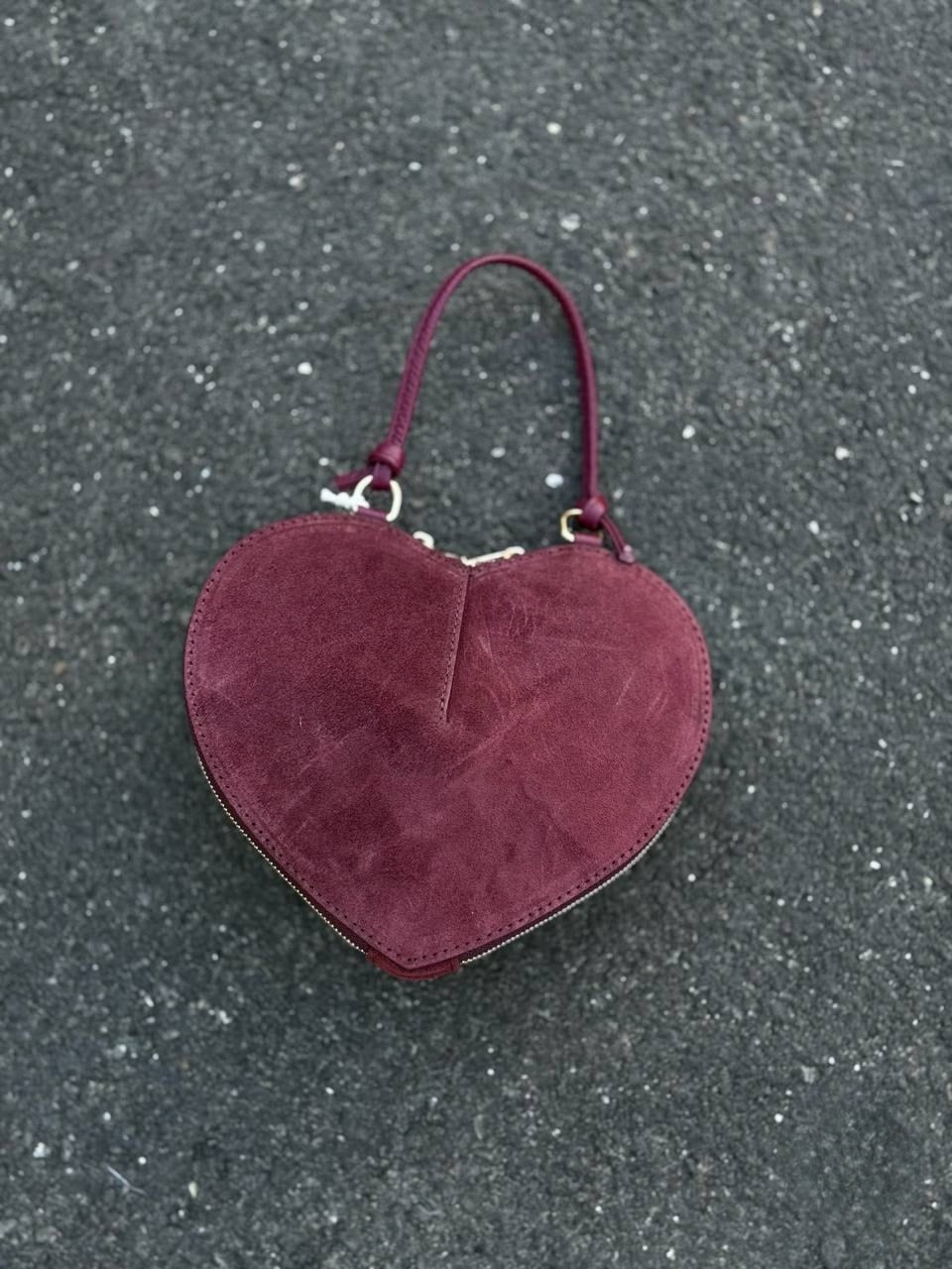 Heart-Shaped Suede Mini Bag