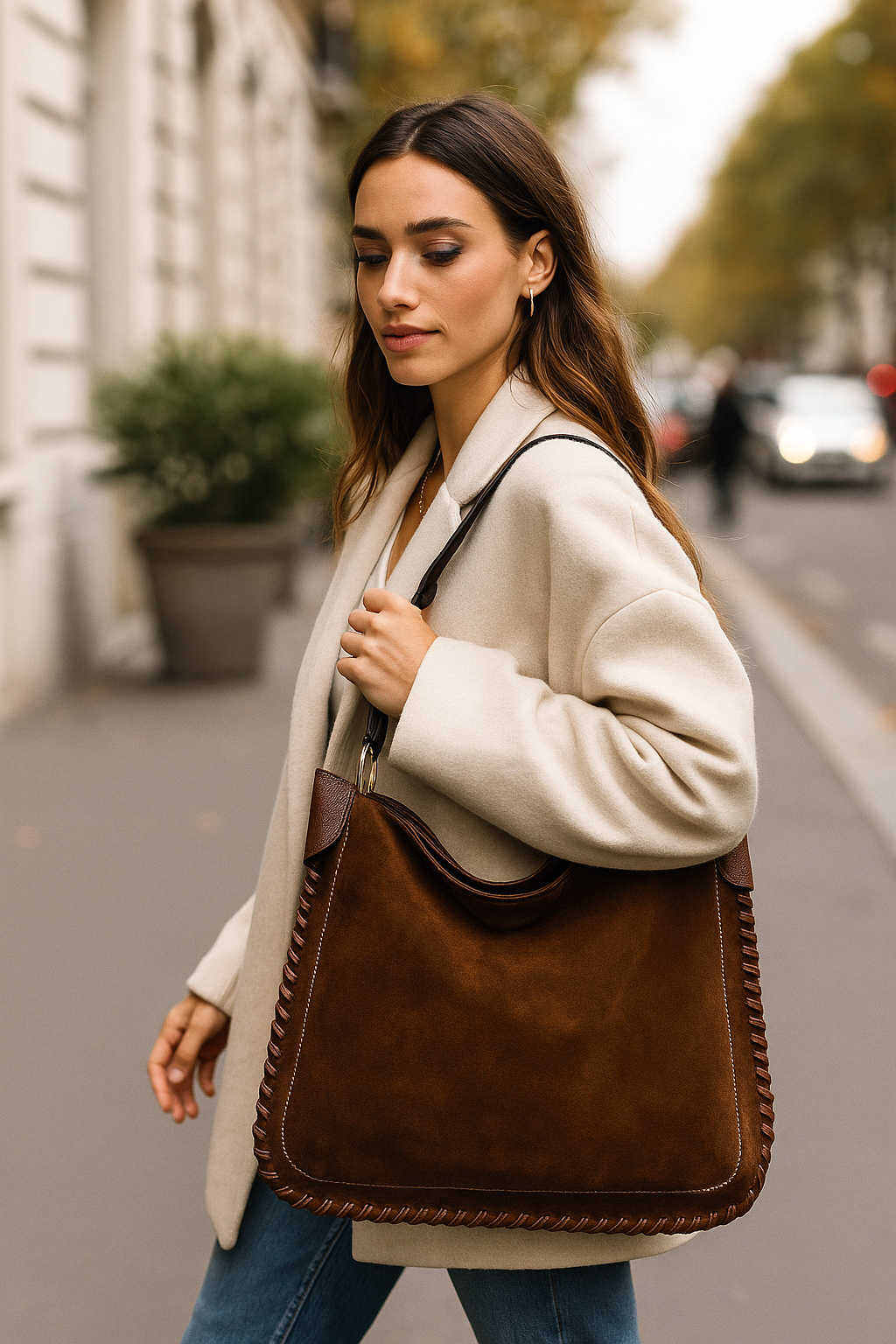 Italian Leather Shoulder Bag with Hand-Stitched Details by Modex™