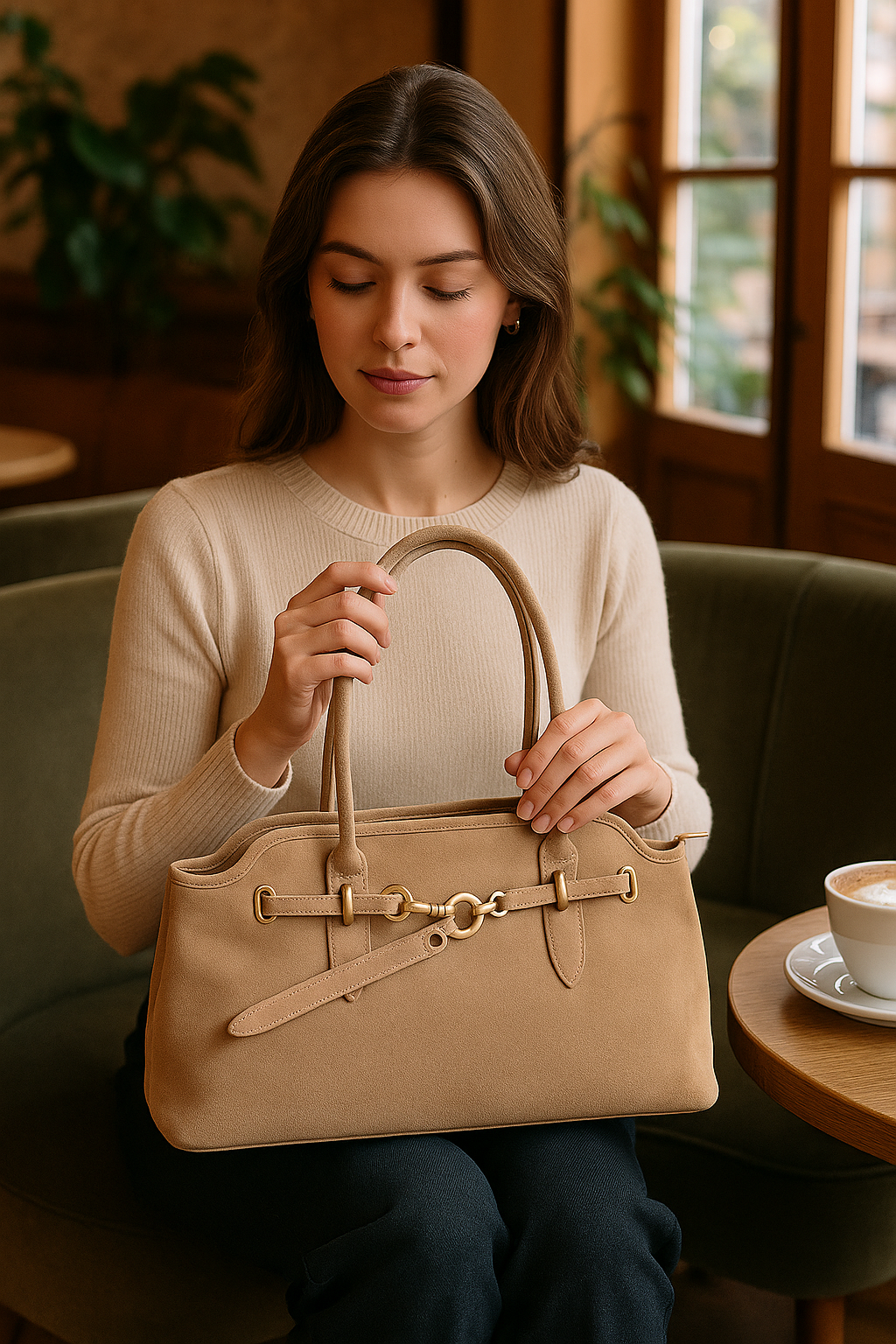 Elegant Suede Handbag with Refined Details
