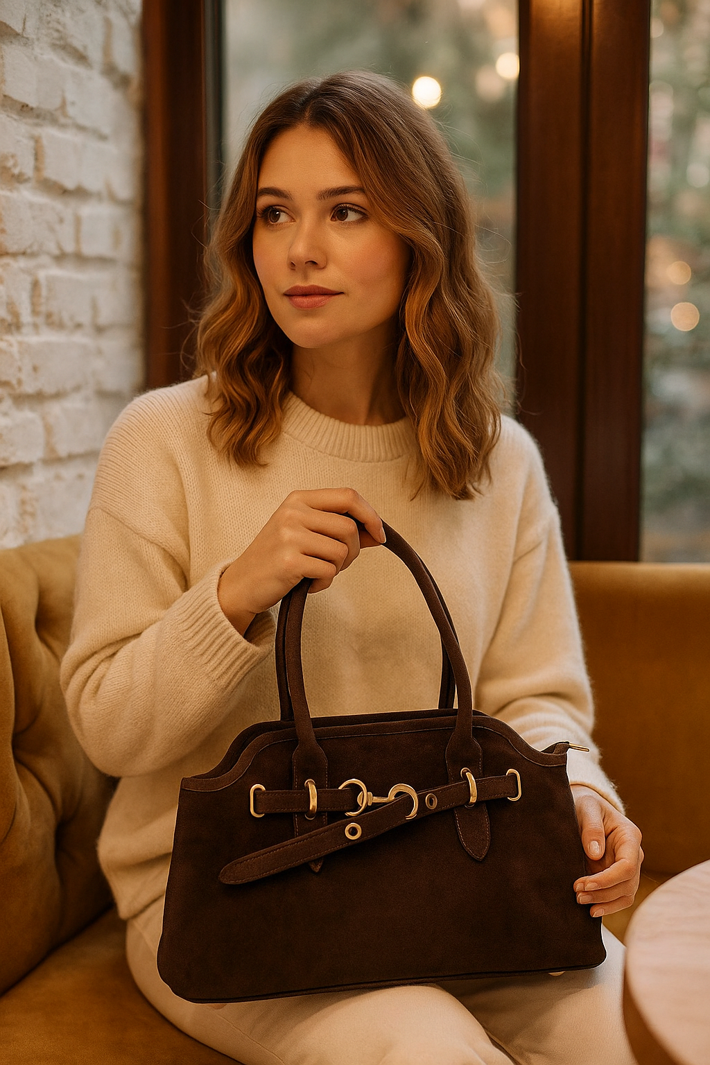 Elegant Suede Handbag with Refined Details