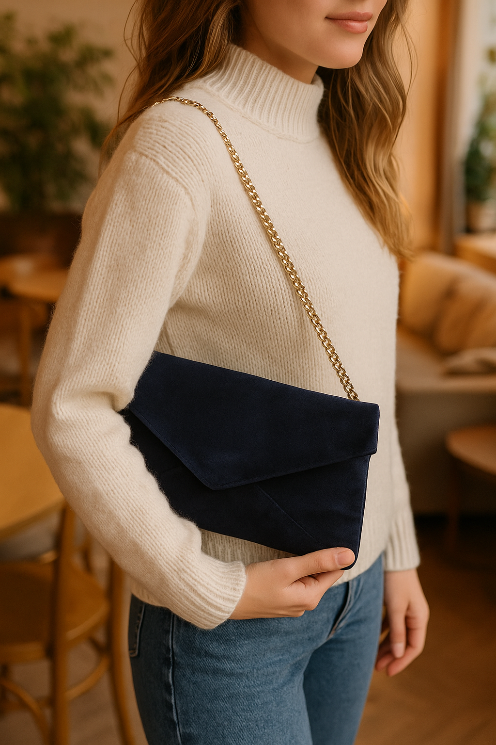 Italian Leather Envelope Bag with Chain Strap by Modex™