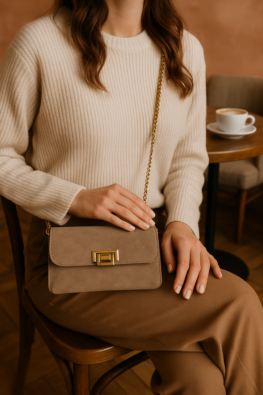 Mini Italian Leather Clutch with Gold Chain by Modex™