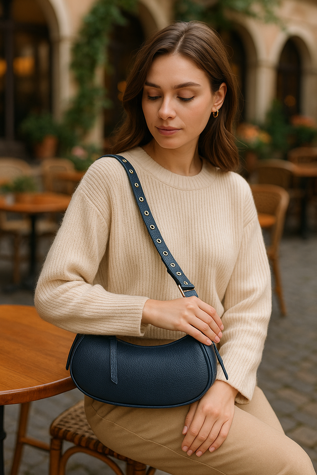 Mini Italian Leather Shoulder Bag with Eyelet Strap by Modex™