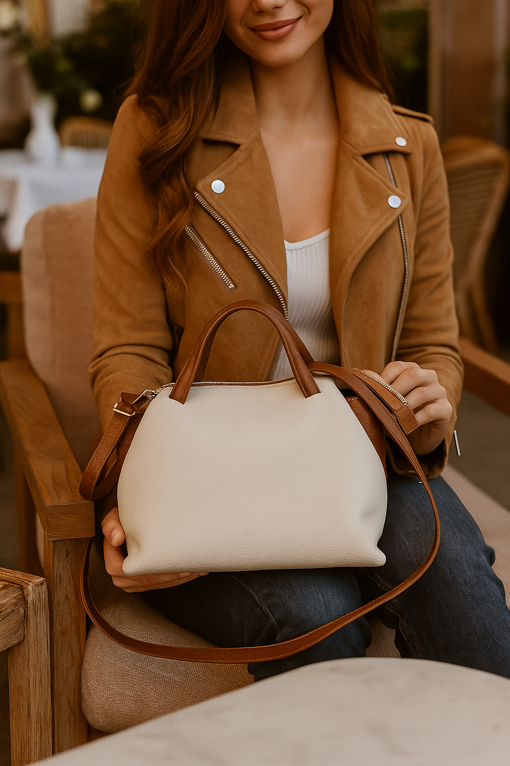 Two-Tone Italian Leather Bag with Practical Organization by Modex™