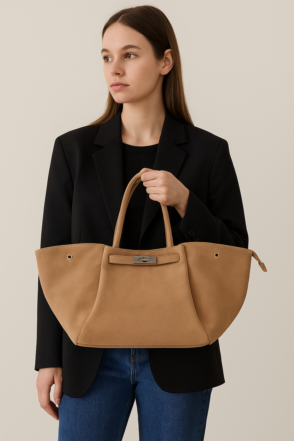 Italian Leather Tote Bag with Elegant Closure by Modex™