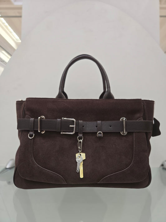 Suede & leather satchel with belt detail