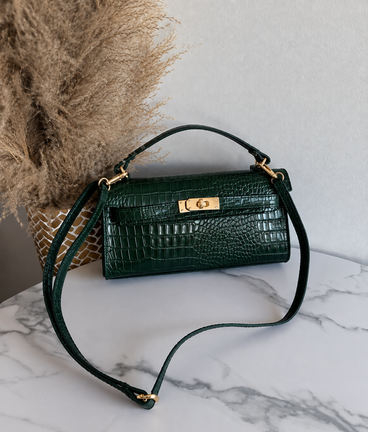 Croc-Embossed Leather Handbag with Shoulder Strap