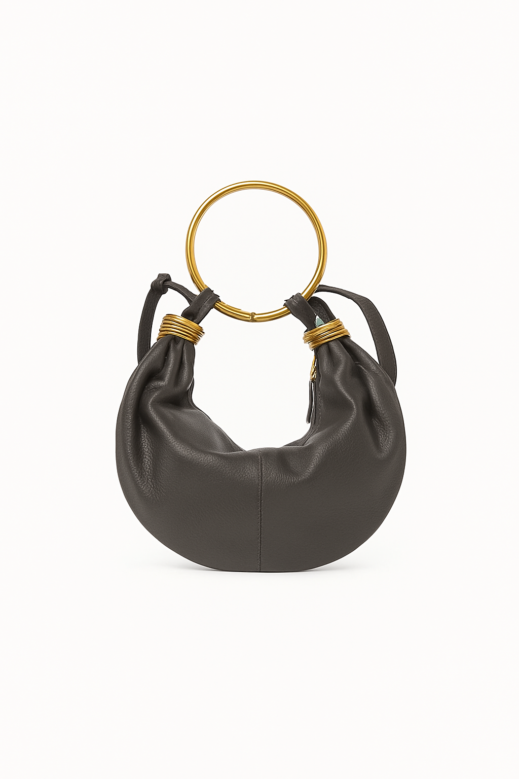 Leather Shoulder Bag with Gold Ring Detail