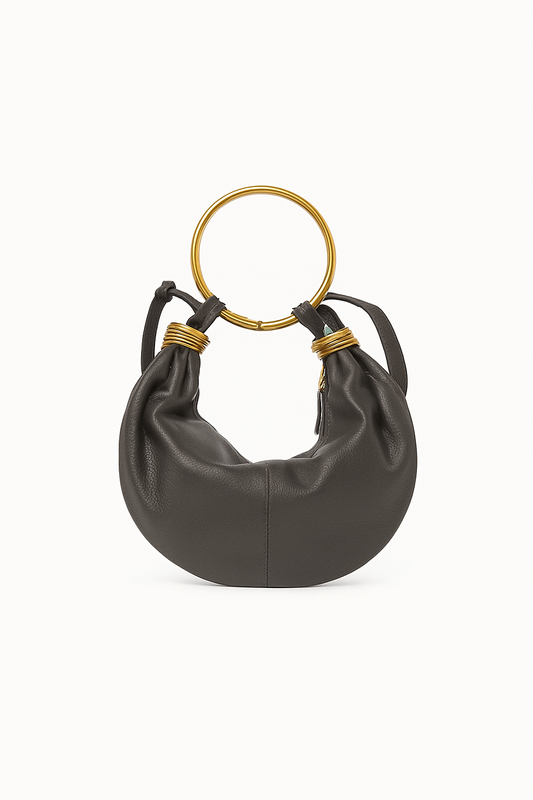 Leather Shoulder Bag with Gold Ring Detail