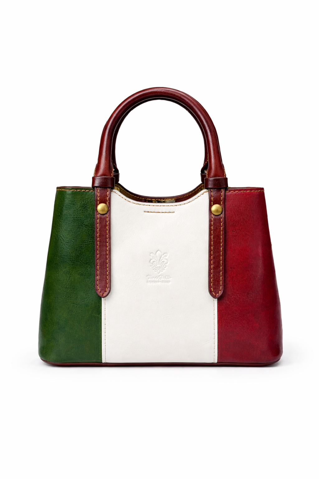 Structured Leather Top Handle Bag with Zip Closure and Shoulder Strap