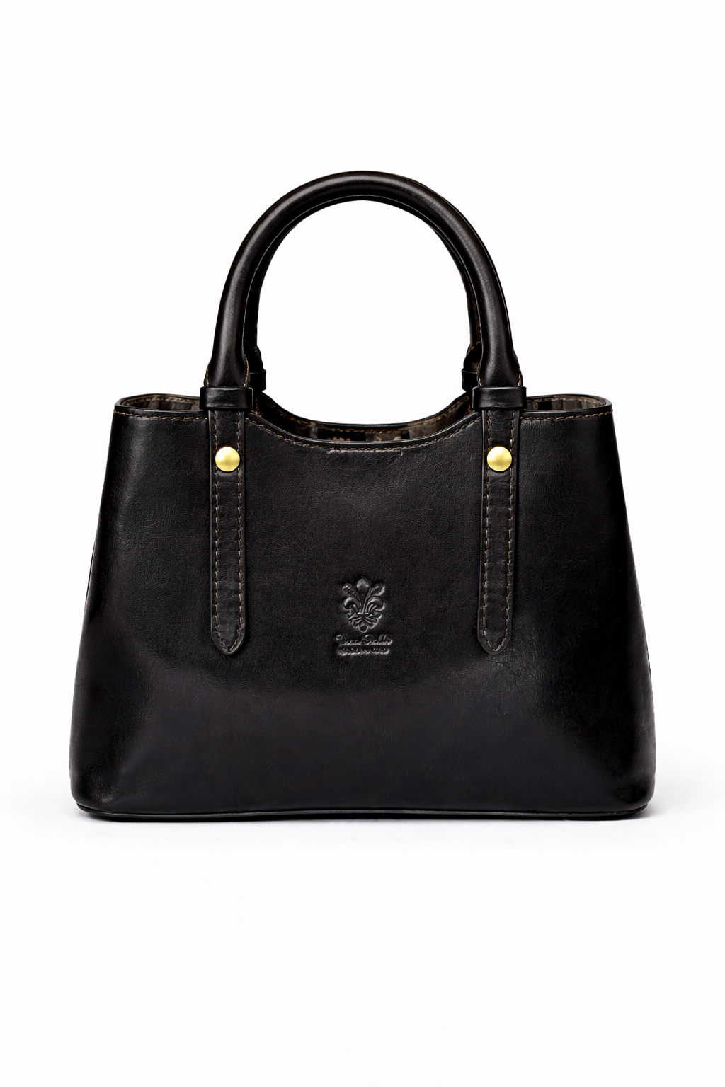 Structured Leather Top Handle Bag with Zip Closure and Shoulder Strap