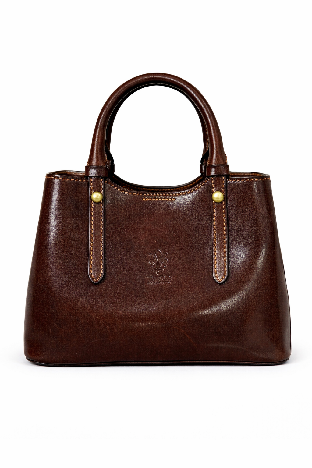 Structured Leather Top Handle Bag with Zip Closure and Shoulder Strap