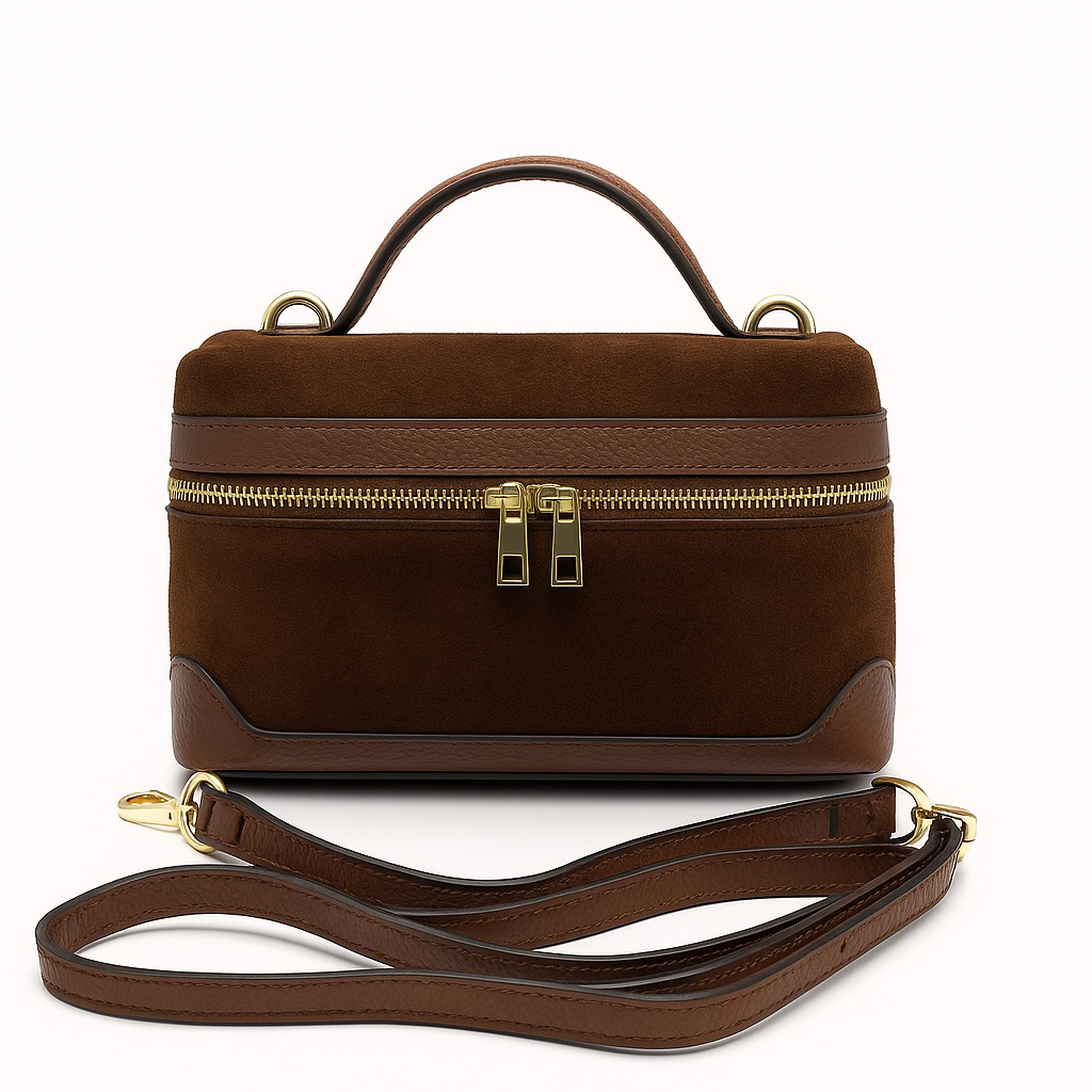 Suede Vanity Bag with Top Handle
