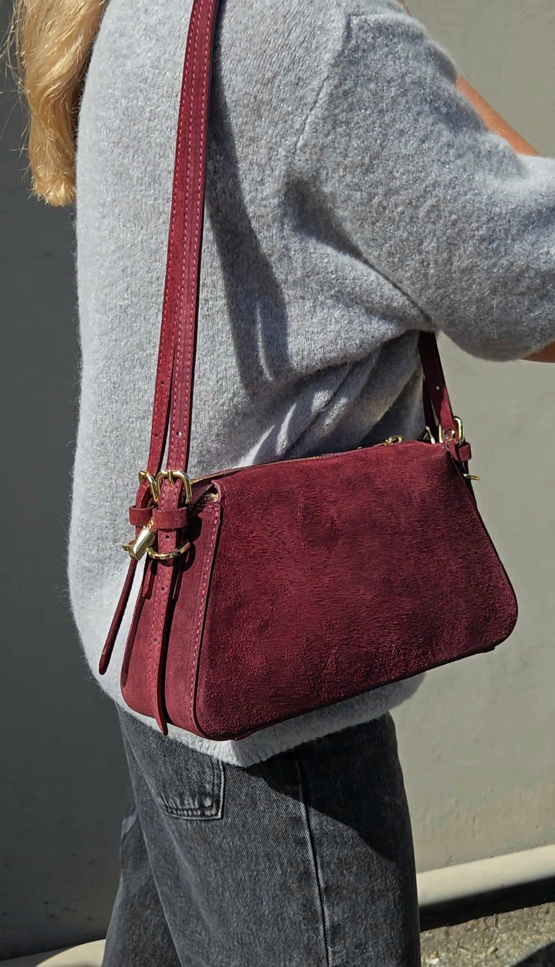 Suede Baguette Crossbody with Adjustable Strap