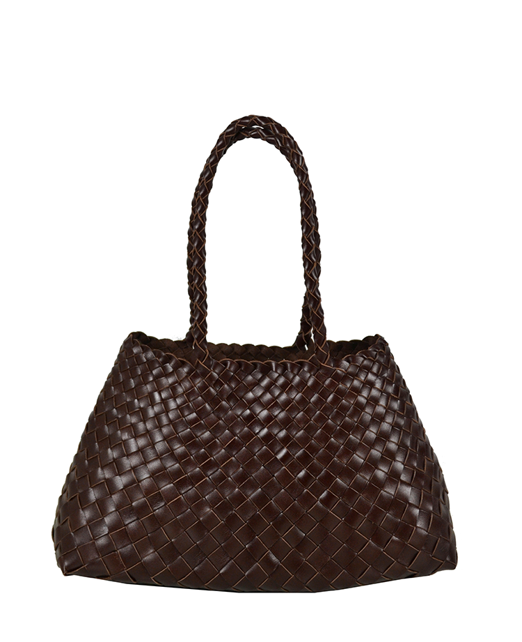 Elegant Woven Leather Handbag — Long Handles