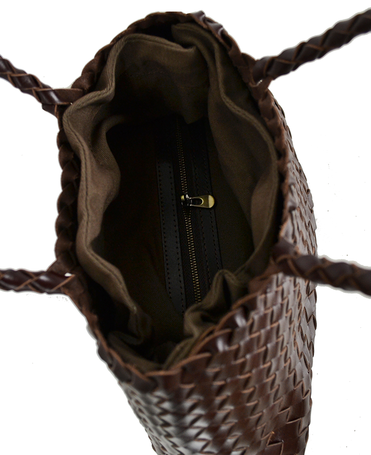 Elegant Woven Leather Handbag — Long Handles