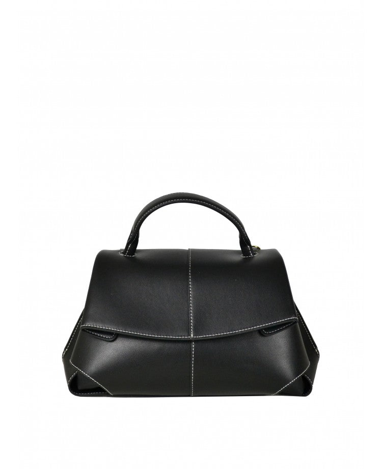 Minimal Leather Top-Handle Bag with Wide Strap