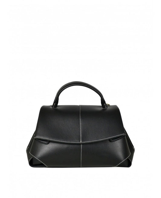 Minimal Leather Top-Handle Bag with Wide Strap