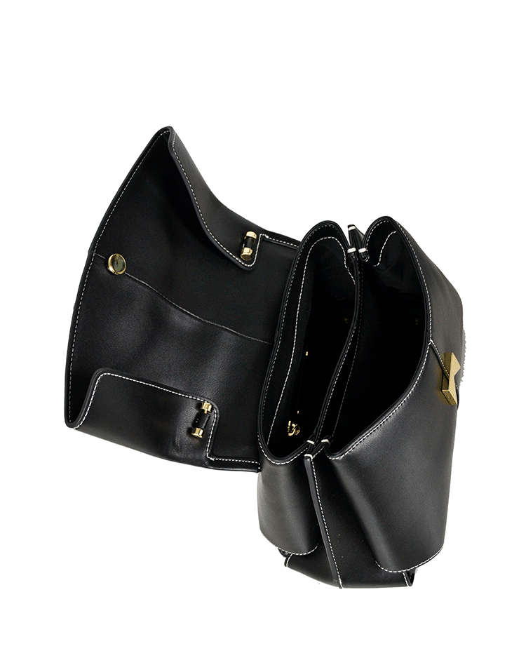 Minimal Leather Top-Handle Bag with Wide Strap