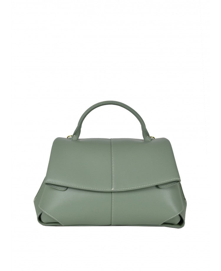 Minimal Leather Top-Handle Bag with Wide Strap