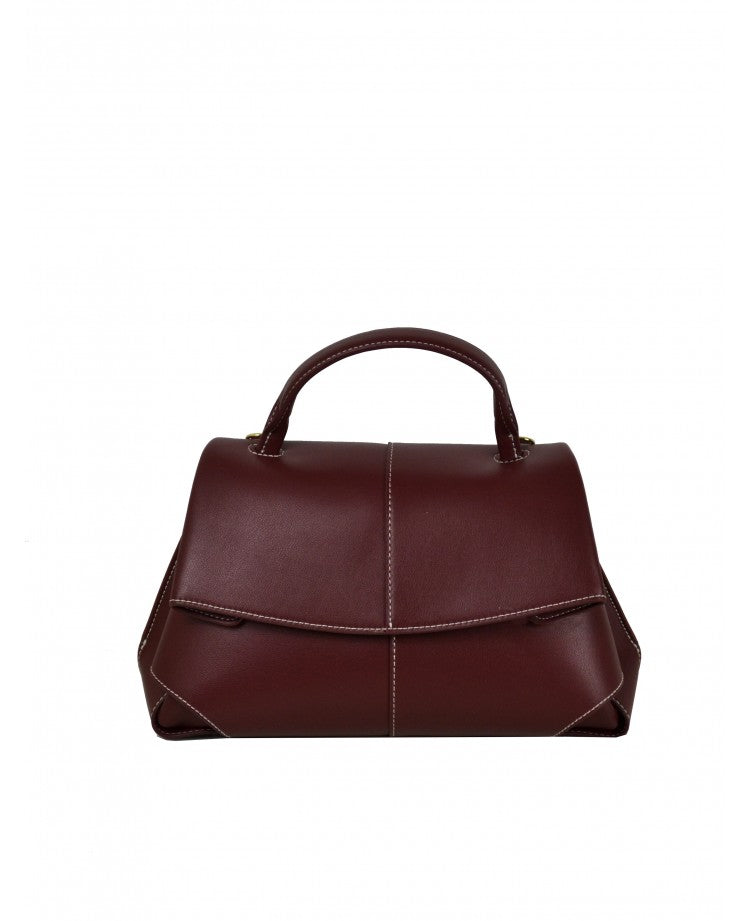 Minimal Leather Top-Handle Bag with Wide Strap
