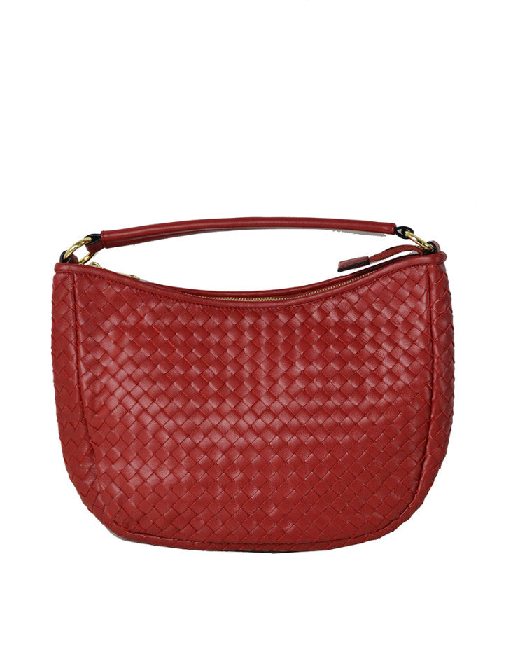 Woven Leather Shoulder Bag — Removable Strap