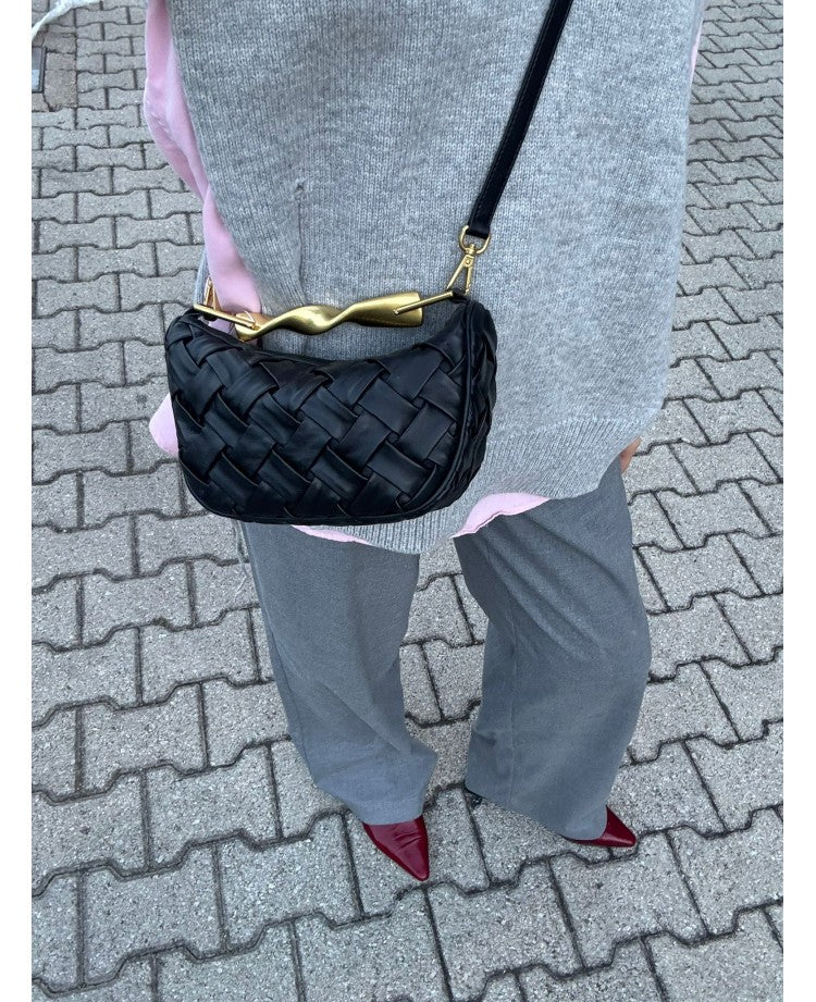 Woven Leather Mini Bag with Architectural Detail