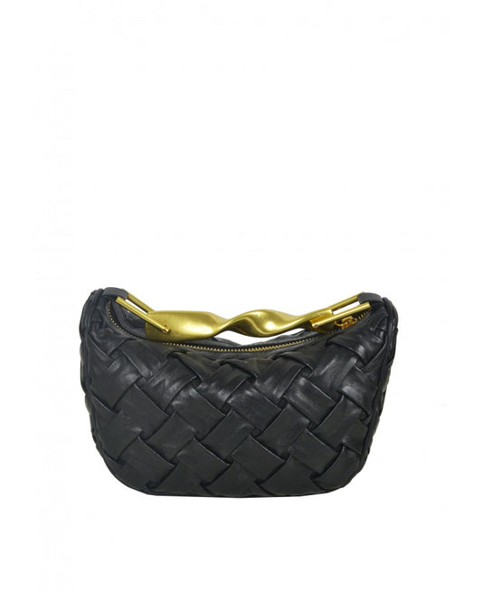 Woven Leather Mini Bag with Architectural Detail