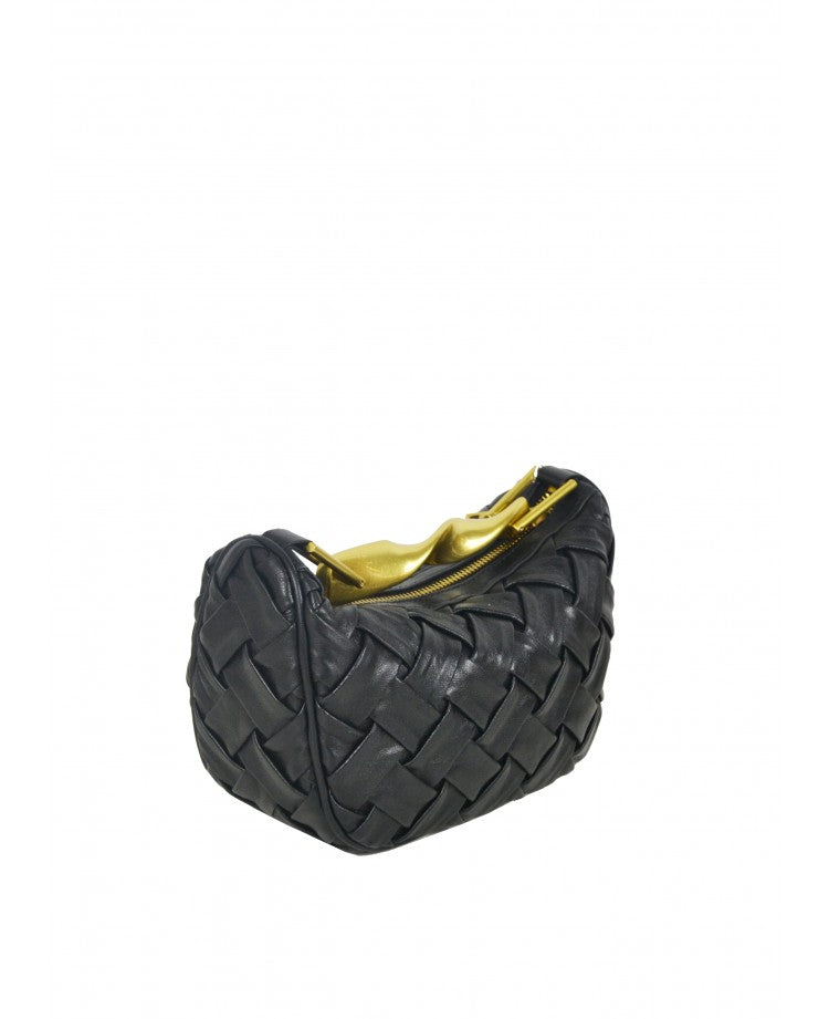 Woven Leather Mini Bag with Architectural Detail