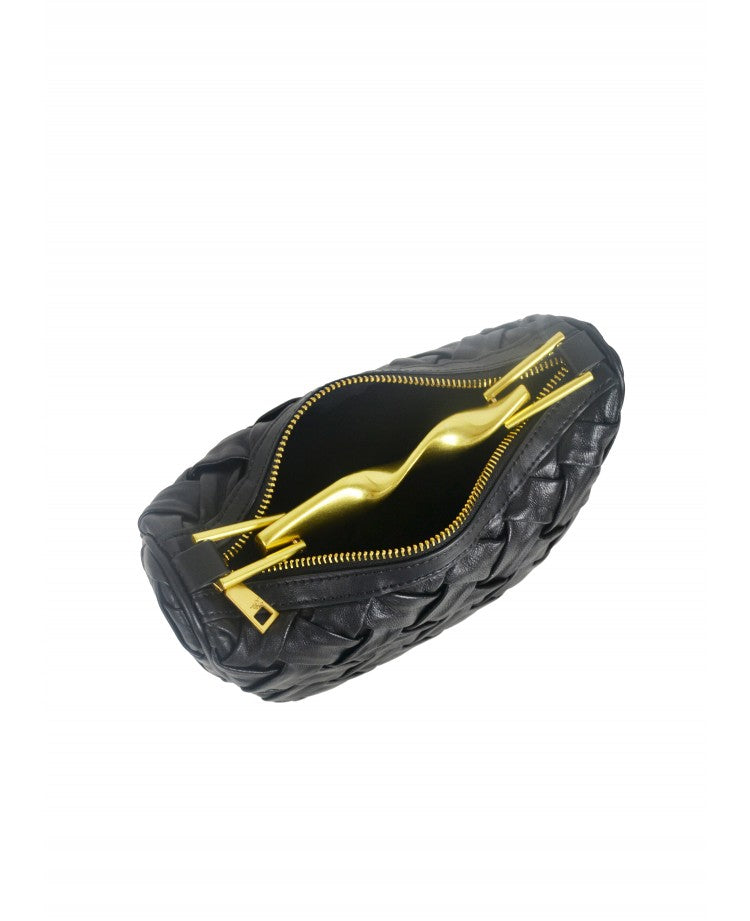 Woven Leather Mini Bag with Architectural Detail